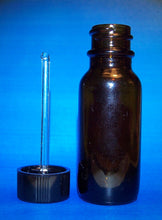 1/2 Oz.  Amber Glass Boston Round Bottles w/ Glass "Wand" Applicator Ball Rod Caps