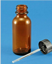 1/2 Oz.  Amber Glass Boston Round Bottles w/ Glass "Wand" Applicator Ball Rod Caps